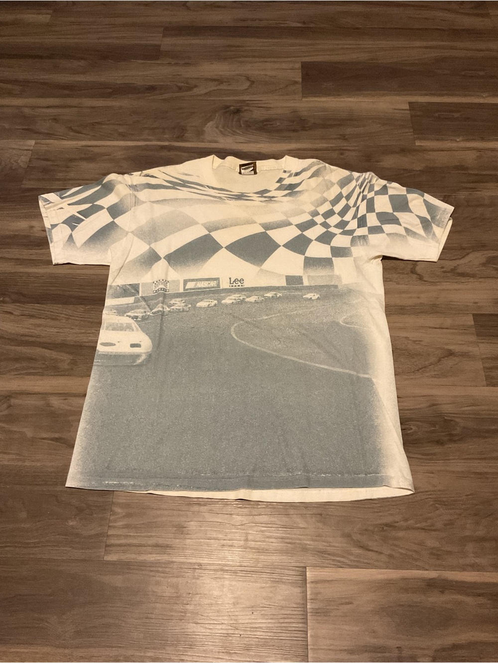 Nascar Men’s Short Sleeve Racing Tee in White and Light Blue
